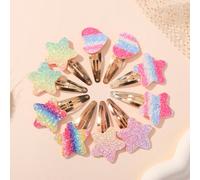 10 pezzi BB Clips con glitter sfumato, Mollette per capelli semplici e dolci con fiocco per bambine e neonate. Colore casuale per festival o feste GraficoPoliestere
