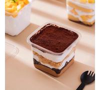 10 pezzi Bicchierini quadrati di plastica trasparente per dolci con coperchi, contenitori riutilizzabili in carta per cupcake, adatti per sigillare e conservare torte alla crema, mousse, yogurt, budin
