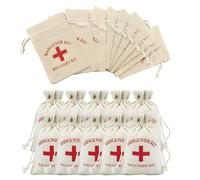 10 pezzi Borse in iuta per kit contro il mal di testa, borse in tela, borse per kit di sopravvivenza di emergenza, sacchetti per bomboniere di matrimonio, sacchetti regalo in lino della croce rossa, p