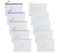 10 Pezzi Buste con Zip Borse di File A4, Sacchetto di Zip Buste Impermeabile, Clutch Bag, Mesh Sacchetto Documento Sacchetto, Documenti Portatile per Uffici Cosmetici Forniture Accessori da Viaggio
