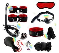 10 Pezzi Camera Da Letto Combinazione Multifunzionale Set Portatile, Polso E Caviglia Polsini, Benda Agli Occhi, Corde-Stretching Accessori-D-10 (Rosso)