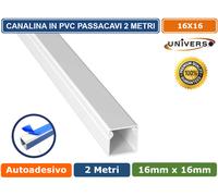10 PEZZI CANALINA PASSACAVI CON BIADESIVO IN PVC BIANCO LUNGHEZZA 2 MT 16X16MM