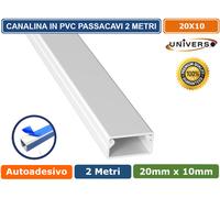 10 PEZZI CANALINA PASSACAVI CON BIADESIVO IN PVC BIANCO LUNGHEZZA 2 MT 20X10MM