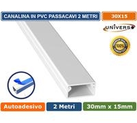 10 PEZZI CANALINA PASSACAVI CON BIADESIVO IN PVC BIANCO LUNGHEZZA 2MT - 30x15MM