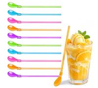 10 Pezzi Cannucce con Cucchiaio, RosyFate Cannucce Riutilizzabili, Cannucce Plastica Con Cucchiaio Piccolo, 2 in1 Cucchiaio di Paglia, per Slush, Cocktail, Yogurt