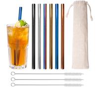 10 Pezzi Cannucce Riutilizzabili in Acciaio Inox, 12 mm Cannucce in Metallo con 3 Spazzole, Multicolore Riutilizzabili Cannuccia Set, per Cocktail, Latte Freddo, Caffè Freddo