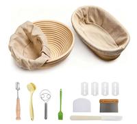 10 Pezzi Cestino Lievitazione Pane Rattan con Accessori Cottura, Banneton Ovale 25 cm e Rotondo 23 cm, Kit Completo Lievito, Cestini Lievitaziona Pane,Cesto Fermentazione per Principianti e Panettieri