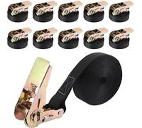 10 pezzi cinghie a cricchetto fascette di ancoraggio, cinghie rigide di tensione 25mm/6m, 0.8t pull, poliestere nero, SGS tfuv