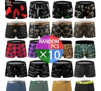 10 pezzi/Confezione Biancheria intima da uomo con motivi casuali - Boxer comodi, adatti per uso casual e sportivo, motivi casuali a sorpresa L,M,S,XL,XXLGeometrico,Lettere,Motivo strutturatoPoliestere