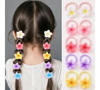 10 pezzi/confezione Mini Scrunchies per ragazze, design a fiori di margherita multicolore, stile principessa carino, elastici per capelli, adatti per uso quotidiano GraficoPoliestere