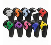 10 Pezzi Coprimazza da Golf Flessibile, Nero, Copertura Per Ferri Da Golf In PU, Set Da 10 Pezzi, Design Elegante A Tinta Unita