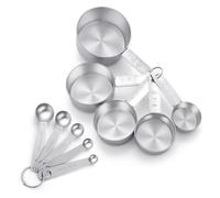 10 Pezzi Cucchiai Dosatori in Acciaio Inossidabile - Measuring Cups - Misurini da Cucina, Set di Misurini e Cucchiai Dosatori, con Linee e Marche di Misurazione, Impilabile, per Uso secco e liquido