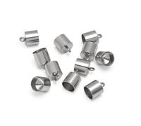 10 pezzi da 2-10 mm in acciaio inossidabile con colla in barile, terminali for cordini for nappe in pelle, fermagli anello for la creazione di gioielli fai te Barriera Corda Fine Cap(Silver color 9mm)