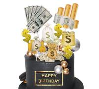 10 pezzi Decorazione per torta nero e oro, decorazione per torta per uomini e donne, topper per torta "Happy Birthday", decorazione per torta di compleanno con glitter dorato