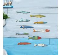 10 pezzi Decorazioni da parete in legno 2D a forma di pesci tropicali colorati, ispirate allo stile di fattoria, ideali per ambienti con tema spiaggia o costiero. Queste decorazioni vintage sono la sc