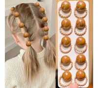10 pezzi di elastici per capelli con perline color marrone lucido, adatti per code di cavallo, trecce, chignon, per fissare i capelli aggiungendo un tocco carino, un comune piccolo regalo tra le ragaz
