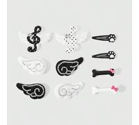 10 pezzi di fermagli per capelli in stile carino casuale nero e bianco, fermagli per capelli piccoli fatti a mano con elementi di ali, note, pois, stelle e artigli di gatto, accessori per capelli in s
