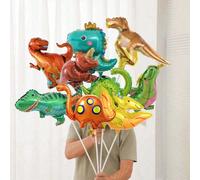 10 pezzi di palloncini foil mini dinosauri casuali, inclusi dinosauro di giada, pterodattilo, brachiosaurio, tirannosauro rex, dinosauro unicorno, drago, velociraptor, triceratopo, decorazioni per fes