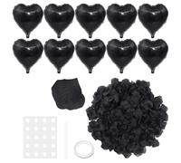 10 Pezzi Di Palloncini Neri A Forma Di Cuore, 100 Pezzi Di Petali Simulati, 1 Rotolo Di Nastro, 1 Pezzo Di Cannuccia, 20 Pezzi Di Colla, Palloncini Decorativi A Forma Di Cuore