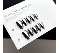 10 pezzi di punte per unghie artificiali indossabili fatte a mano, forma mandorla corta, design a pressione, stile alla moda. Queste punte per unghie sono dipinte a mano con una finitura lucida nera p