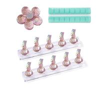 10 pezzi di supporto per unghie magnetico rosa, supporto per pittura per unghie, espositore per nail art, strumento di pratica per unghie finte, con 3 basi, 16 pezzi di adesivo
