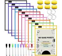 10 pezzi di tasche Dry Erase, custodie trasparenti cancellabili e riutilizzabili Dry Erase Pockets, forniture per ufficio e scuola, tasche multicolore cancellabili a secco per classe, ufficio