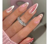 10 pezzi di unghie finte a mandorla di colore rosa con motivo occhio di gatto, arte di unghie artigianale di alta qualità, dall'atmosfera dolce, adatte per la primavera/estate ABS,Gelatina,Carborundo