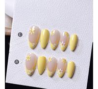 10 pezzi di unghie finte eleganti e delicate, realizzate a mano, con decorazioni floreali: margherite gialle dipinte a mano, sfumature rosa, onde azzurre, stelle marine scolpite in 3D. Adatte per la p