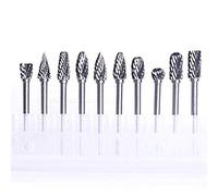 10 pezzi Doppio taglio in carburo di tungsteno con fresa rotante Set 1/8 "(3 mm) gambo e 1/4" (6 mm) testa dia rotante lime metallo lavorazione del legno intaglio bit di lucidatura