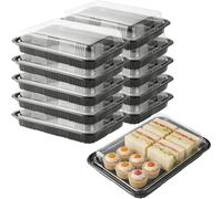 10 Pezzi Durevole Vassoi per Sandwich con Trasparenza Coperchio, Nera Vassoi Riutilizzabili in Plastica con Coperchi, Sushi Rettangolari Vassoio per Alimenti Ermetico per Campeggi Pasto Famiglia