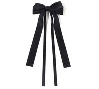 10 pezzi fermagli for capelli con fiocco doppio in nastro tinta unita for donne e ragazze, alla moda, grandi fiocchi, lunghi nappe, for in argento per Donne(Black)