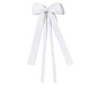 10 pezzi fermagli for capelli con fiocco doppio in nastro tinta unita for donne e ragazze, alla moda, grandi fiocchi, lunghi nappe, for in argento per Donne(White)