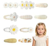 10 Pezzi Fermagli per Capelli Bambina | Mollette a Fiori Fatte a Mano | Mollettine Ricamate a Margherita | Pinzette in Tessuto Morbido Snap per Neonati e Bambine (Giallo)