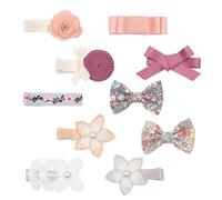 10 Pezzi Fermaglio Chioma Bambina Fiore e Fiocco, per Acconciature | Set Elegante per Neonata e Bambina, Poliestere con Decorazione a Sfera e Ferro, Stile Morbido e Classico