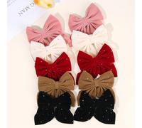 10 pezzi Fiocchi di velluto per capelli per ragazze, con colori uniti, clips con coccodrillo, fiocchi eleganti foderati completamente, clips, barrette e fermagli per capelli con codini, accessori per 