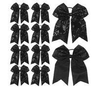 10 Pezzi Fiocco per Chioma da Cheerleader Elegante Nero in Stoffa | Squadra e Uso Quotidiano, Superficie Liscia, Non Deforma, Delicato sui Chioma, Facile da Fissare