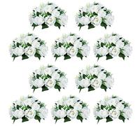 10 Pezzi Fiori Artificiali, Rose Plastica a 15 Teste con Base, Adatte per Centrotavola Matrimonio del Nostro Negozio Fioriera per Decorazioni per la Casa di San Valentino (Bianco)