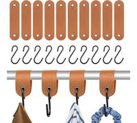 10 Pezzi Ganci a S con Pelle, Gancio a S Inox, Ganci Cucina 12.5 x 3cm, Gancetti per Vestiti, Asciugamani, Armadio e Camping - Marrone