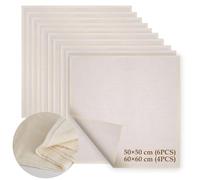 10 Pezzi Garza Alimentare, 6 Pezzi (50 x 50 cm) + 4 Pezzi (60 x 60 cm), Panni da Formaggio per Filtrare Non Sbiancato, Lavabile Panno Filtrante per Filtrare Succo di Formaggio Tè Spezie
