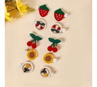 10 pezzi Graziosi fermagli per capelli per bambini e ragazze a forma di fragola, ciliegia, girasole e principessa, adatti per fotografia, matrimonio, festa, uso quotidiano, Capodanno, San Valentino, r
