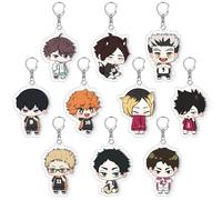 10 Pezzi Haikyus Chibi Figures Portachiavi Carino Figura Cosplay Catena Gioielli Ciondolo in Acrilico Colorato