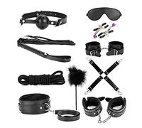 10 Pezzi Kit Nero Di Nylon ḄḌṢṂ Çọllâr Häñdcüffš ṇịpplẹ Çlạṃp Ḅall G'ä'g Ŝlävë Rọpë Ḅọṇḍạgẹ Whịp Ṛëṣṭrạịṇtš Set Fëṭịšh Kit Ạḍụlṭ Śëẍ Eróṭịc ṭóyš F'lịr'ṭ Gạṃẹ Tọy for uọmọ Cọüplèṣ Ḅëḍ Bẹḍrọọm