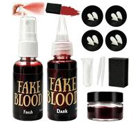10 Pezzi Kit per Trucco Halloween con Sangue Finto Set Zanne da Vampiro 4 paia