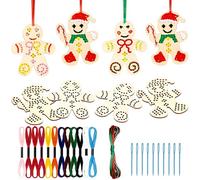 10 Pezzi Kit Punto Croce in Legno di Natale Natalizio Ornamenti per Albero di Natale a Punto Croce Decorazione Natalizia in Legno Kit Decorazioni da Appendere Arti per Principianti (Gingerbreadman))