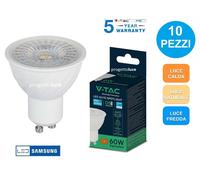 10 PEZZI LAMPADA LED FARETTO INCASSO V-TAC VT-247 GU10 6W SMD CHIP SAMSUNG [EEK: A+]