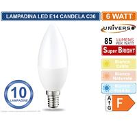 15 PEZZI LAMPADINA LED UNIVERSO A CANDELA C36 E14 6W 510 LUMEN 3000K 4000K 6500K [EEK: A+]