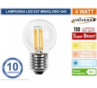 10 PEZZI LAMPADINA LED UNIVERSO E27 4W MINIGLOBO G45 A FILAMENTO 440 LUMEN