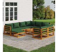 10 pezzi LG. Set salotto da giardino in legno massello di acacia verde cuscini mobili da esterno per terrazza, balcone, veranda, portata 110 kg