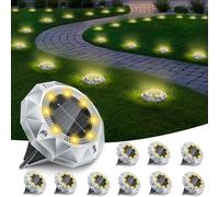 10 Pezzi Luci Solari da Giardino, 8 LED Faretti Sepolta Solari a Le Bianco Caldo