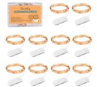 10 Pezzi Luci Stringa a Batteria 1M 10 LED Filo di Rame Lucine LED Decorative a Batteria per Interni Casa Decorazioni Natale Matrimonio(Bianco Caldo)